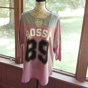 Bobbie Brooks Bossy 89 Pink & Gray Blouse NWT